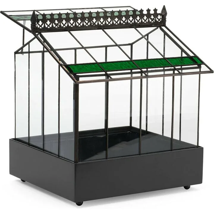 H Potter Terrarium Planter with Green Glass Accents