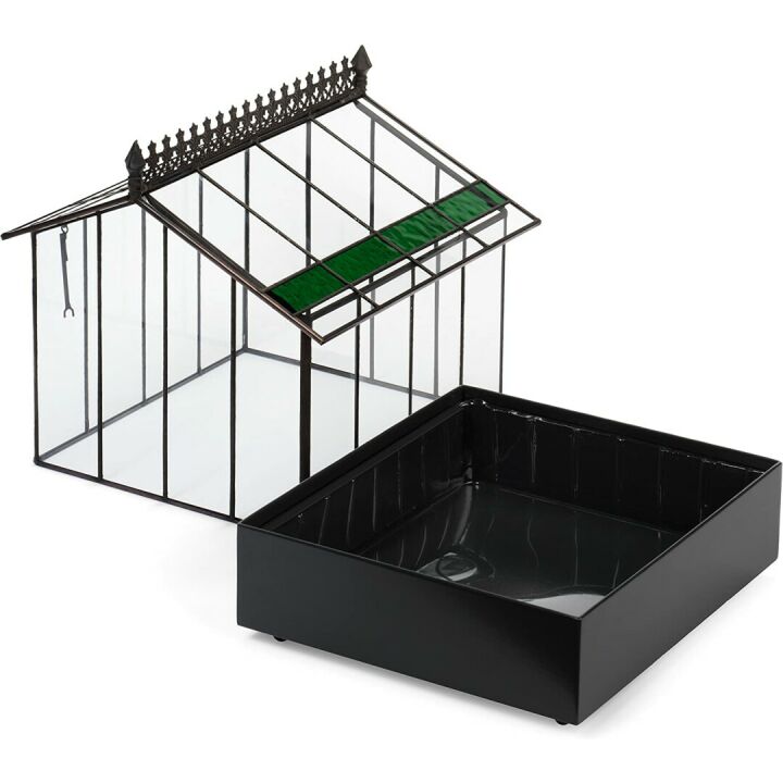 H Potter Terrarium Planter with Green Glass Accents