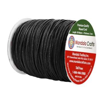 Mandala Crafts 2mm 109 Yards Black Cotton Waxed Cord for Jewelry Making Bracelet Cord Waxed String -...