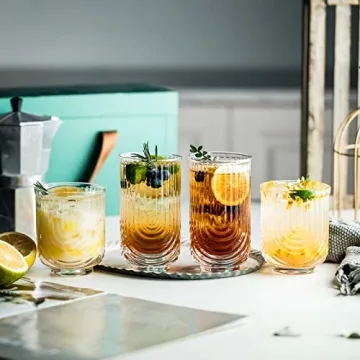 KEMORELA Stylish Drinking Glasses Set of 4 for All Beverages