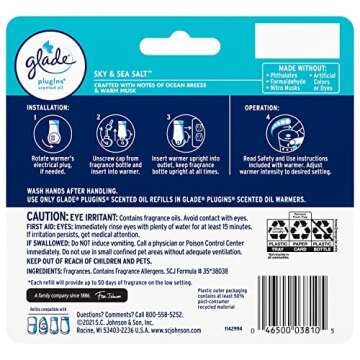 Glade PlugIns Refills Air Freshener, Scented and Essential Oils for Home and Bathroom, Sky & Sea Sal...