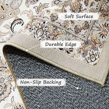 Area Rug Living Room Rugs: 6x9 Large Machine Washable Non Slip Thin Carpet Soft Indoor Luxury Floral Stain Resistant Carpets for Under Dining Table Farmhouse Bedroom Nursery Home Office Beige