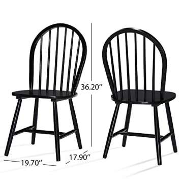 Christopher Knight Home Declan Farmhouse Cottage High Back Spindled Rubberwood Dining Chairs, 2-Pcs Set, Black