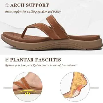 COFACE Womens Orthopedic Flip Flops Ladies Slip On Athletic Yoga Memory Foam Cushion Recovery Walking Thong Sandals Summer Beach Pool Slippers Comfortable Plantar Fasciitis Arch Support Tan Size 8.5