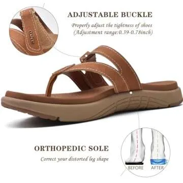 COFACE Womens Orthopedic Flip Flops Ladies Slip On Athletic Yoga Memory Foam Cushion Recovery Walking Thong Sandals Summer Beach Pool Slippers Comfortable Plantar Fasciitis Arch Support Tan Size 8.5