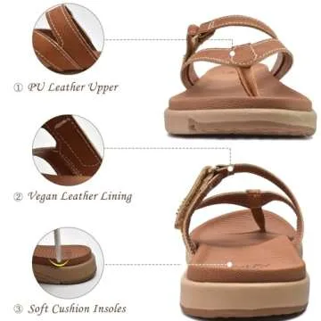 COFACE Womens Orthopedic Flip Flops Ladies Slip On Athletic Yoga Memory Foam Cushion Recovery Walking Thong Sandals Summer Beach Pool Slippers Comfortable Plantar Fasciitis Arch Support Tan Size 8.5