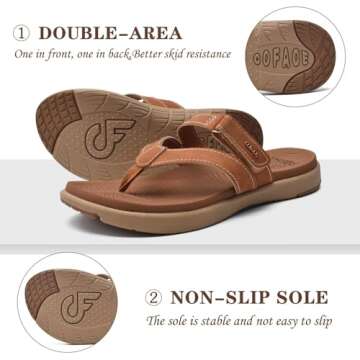 COFACE Womens Orthopedic Flip Flops Ladies Slip On Athletic Yoga Memory Foam Cushion Recovery Walking Thong Sandals Summer Beach Pool Slippers Comfortable Plantar Fasciitis Arch Support Tan Size 8.5