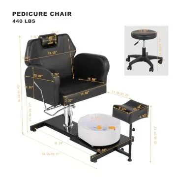 LUXMARS Pedicure Chair with Stool Massage Foot Bath Hydraulic Pedi Chair for Foot Bath Pedicure Chair 360° Rotation, Height Adjustable Pedicure Unit Station Black