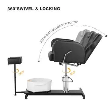 LUXMARS Pedicure Chair with Stool Massage Foot Bath Hydraulic Pedi Chair for Foot Bath Pedicure Chair 360° Rotation, Height Adjustable Pedicure Unit Station Black