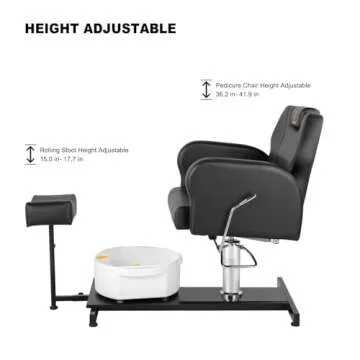LUXMARS Pedicure Chair with Stool Massage Foot Bath Hydraulic Pedi Chair for Foot Bath Pedicure Chair 360° Rotation, Height Adjustable Pedicure Unit Station Black