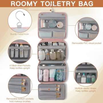 Elviros Toiletry Bag Hanging Travel Organizer for Men and Women, 3 in 1 Multifunctional Large Makeup...