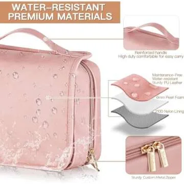 Elviros Toiletry Bag Hanging Travel Organizer for Men and Women, 3 in 1 Multifunctional Large Makeup Cosmetic Case for Toiletries Accessories, Water-resistant PU Leather Bathroom Dopp Kit Shaving Bag