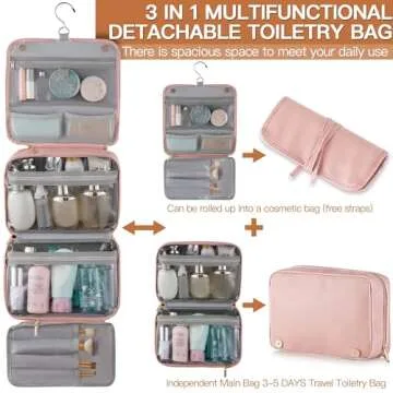 Elviros Toiletry Bag Hanging Travel Organizer for Men and Women, 3 in 1 Multifunctional Large Makeup Cosmetic Case for Toiletries Accessories, Water-resistant PU Leather Bathroom Dopp Kit Shaving Bag