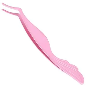Miuffue Lash Applicator Tool DIY False Eyelash Applicator Tool Stainless Steel Curved Eyelash Tweezers for Clusters and Strip Lashes, Pink
