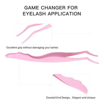 Miuffue Lash Applicator Tool DIY False Eyelash Applicator Tool Stainless Steel Curved Eyelash Tweezers for Clusters and Strip Lashes, Pink