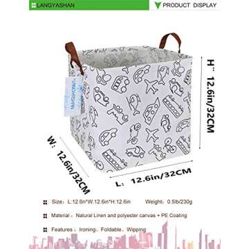 LANGYASHAN Square Storage Baskets Waterproof Canvas Children Laundry Nursery Hamper for Shelves Gift...