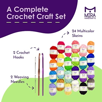 Mira HandCrafts Colorful Crochet and Knitting Kit 24 Skeins