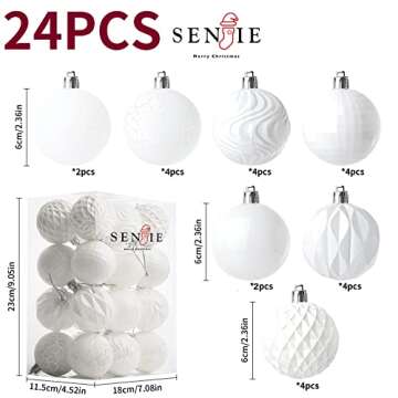 Christmas Balls Ornaments,Plastic Christmas Ornaments Balls,White Shatterproof Decorations Balls for Xmas Trees of 24 pcs