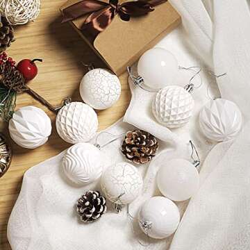 Christmas Balls Ornaments,Plastic Christmas Ornaments Balls,White Shatterproof Decorations Balls for Xmas Trees of 24 pcs