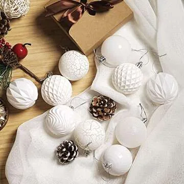 Christmas Balls Ornaments,Plastic Christmas Ornaments Balls,White Shatterproof Decorations Balls for Xmas Trees of 24 pcs