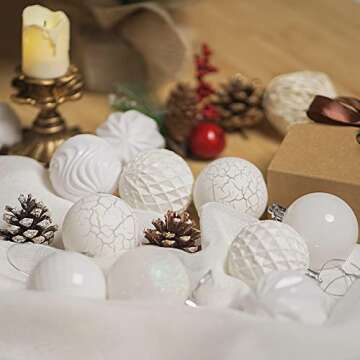 Christmas Balls Ornaments,Plastic Christmas Ornaments Balls,White Shatterproof Decorations Balls for Xmas Trees of 24 pcs