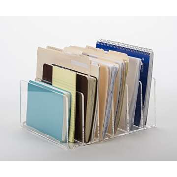 Acrylic File Organizer/Holder/Sorter – X-Large Clear Desktop Folder/Mail Organizer – Makeup Palette Organizer – 13” x 10.5” x 6”H