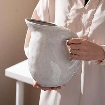 Vintage Ceramic Pitcher, Stain Resistant Stoneware Pitcher Vase with Handle Flower Vase Pitcher for Home Decoration Gift for Mom Housewarming