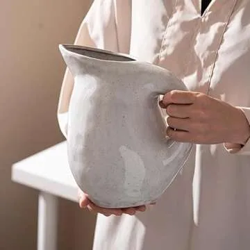 Vintage Ceramic Pitcher, Stain Resistant Stoneware Pitcher Vase with Handle Flower Vase Pitcher for Home Decoration Gift for Mom Housewarming