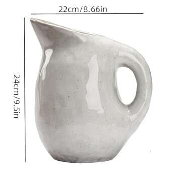 Vintage Ceramic Pitcher, Stain Resistant Stoneware Pitcher Vase with Handle Flower Vase Pitcher for Home Decoration Gift for Mom Housewarming
