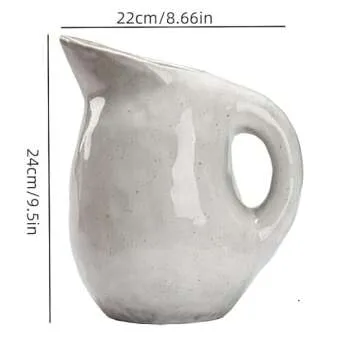Vintage Ceramic Pitcher, Stain Resistant Stoneware Pitcher Vase with Handle Flower Vase Pitcher for Home Decoration Gift for Mom Housewarming