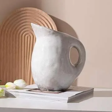 Vintage Ceramic Pitcher, Stain Resistant Stoneware Pitcher Vase with Handle Flower Vase Pitcher for Home Decoration Gift for Mom Housewarming