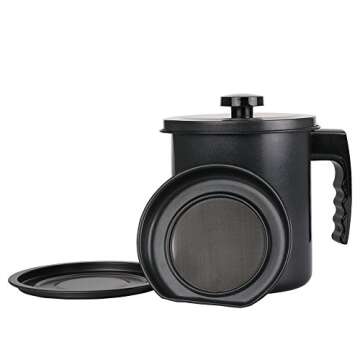 Ourokhome Bacon Grease Container with Strainer- 1.3 L or 5.2 Cup Iron Kitchen Oil Storage Can with F...