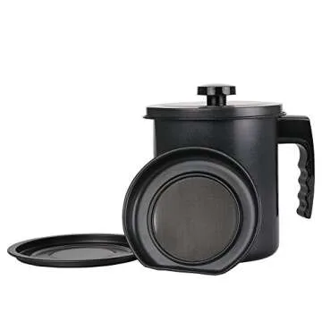 Ourokhome Bacon Grease Container with Strainer- 1.3 L or 5.2 Cup Iron Kitchen Oil Storage Can with F...