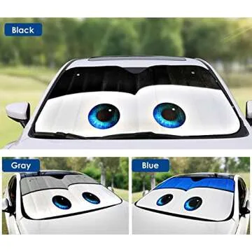 IDS Home Cartoon Eyes Front Auto Car Windshield Sun Shade, Car Sun Visor for Sun Heat Protection, Fashion Style,Damage Free, Easy to Use,Car Interior Accessories for Sun Heat - Gray