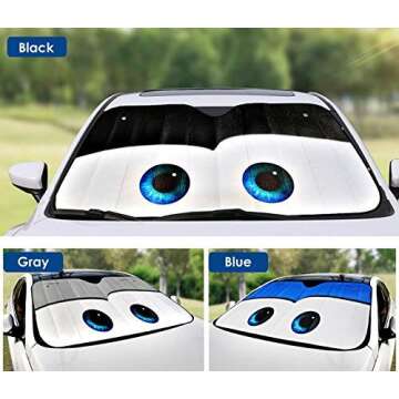 IDS Home Cartoon Eyes Front Auto Car Windshield Sun Shade, Car Sun Visor for Sun Heat Protection, Fashion Style,Damage Free, Easy to Use,Car Interior Accessories for Sun Heat - Gray