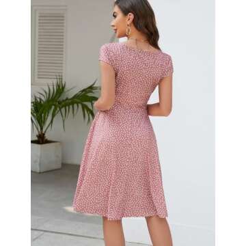 oxiuly Women's Summer Casual Dresses V-Neck Vintage Polka Dot A Line Party Dress OX233 (Pink Dot, s)