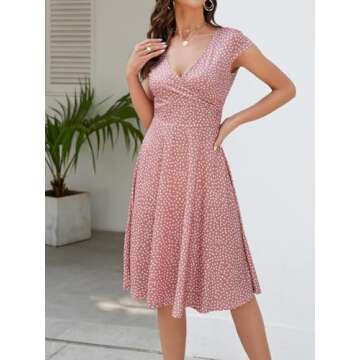oxiuly Women's Summer Casual Dresses V-Neck Vintage Polka Dot A Line Party Dress OX233 (Pink Dot, s)