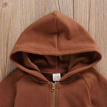 FYBITBO Infant Baby Boys Girls Clothing Zipper Hooded Jumpsuit Romper Long Sleeve Onesie Fall Winter Outfit Warm Clothes (A Coffee,0-3 Months)