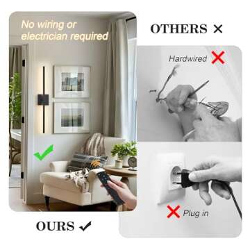 KARTOOSH Battery Operated Rotatable Modern Wall Sconces Set of Two, with Remote Control, 360°Rotati...