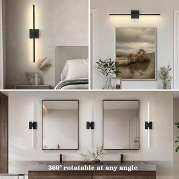 KARTOOSH Battery Operated Rotatable Modern Wall Sconces Set of Two, with Remote Control, 360°Rotation & Adjustable Color & Brightness, LED Black Wireless Wall Light for Living Room, Bedroom, 28.3 Inch