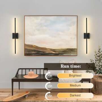 KARTOOSH Battery Operated Rotatable Modern Wall Sconces Set of Two, with Remote Control, 360°Rotation & Adjustable Color & Brightness, LED Black Wireless Wall Light for Living Room, Bedroom, 28.3 Inch