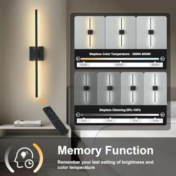 KARTOOSH Battery Operated Rotatable Modern Wall Sconces Set of Two, with Remote Control, 360°Rotation & Adjustable Color & Brightness, LED Black Wireless Wall Light for Living Room, Bedroom, 28.3 Inch