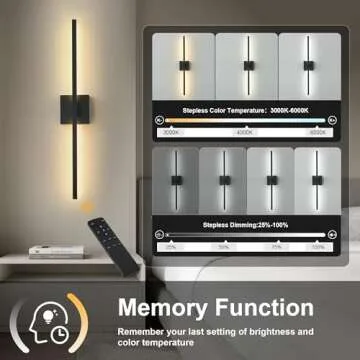 KARTOOSH Battery Operated Rotatable Modern Wall Sconces Set of Two, with Remote Control, 360°Rotation & Adjustable Color & Brightness, LED Black Wireless Wall Light for Living Room, Bedroom, 28.3 Inch