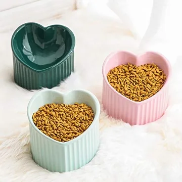 Green Ceramic Raised Cat Bowls for Comfortable Eating