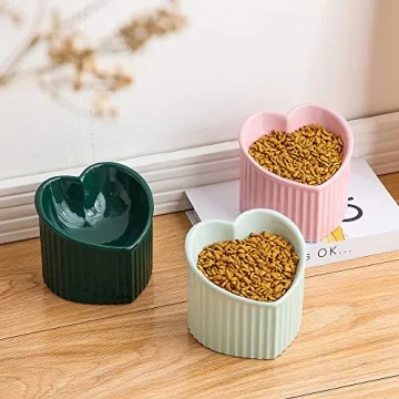 Green Ceramic Raised Cat Bowls for Comfortable Eating