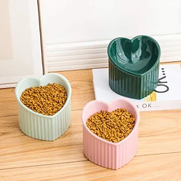 Green Ceramic Raised Cat Bowls for Comfortable Eating