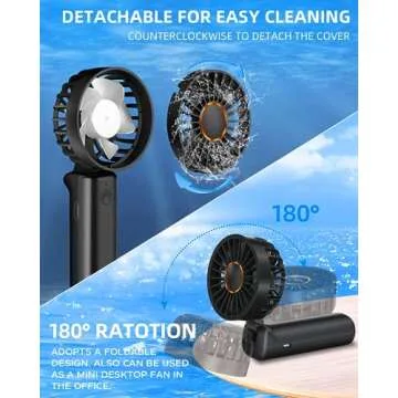 Hssio Portable Handheld Fan, Mini Desk Fan Foldable 2000mAh, 180° Ratotion, 3 Speeds, Ultra Quite, Up to 8H Long Use Time, Small Personal Cooling Fans Makeup Lash Fan for Women Girls