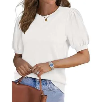 WIHOLL Short Sleeve Sweater for Women Trendy Puff Short Sleeve T Shirts Business Casual Summer Outfi...