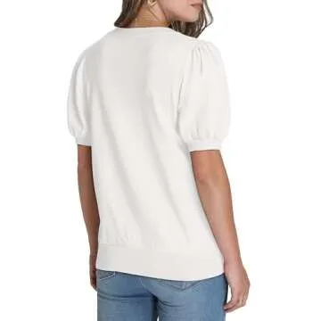 WIHOLL Short Sleeve Sweater for Women Trendy Puff Short Sleeve T Shirts Business Casual Summer Outfits Tops Tshirts Cruise Work Teacher Beach Vacation Clothes White S