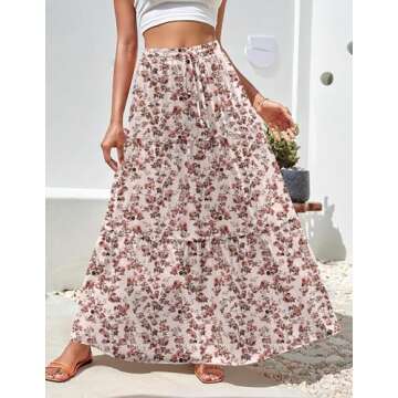 Stylish Zeagoo Womens Boho Beach Maxi Skirt with Pockets